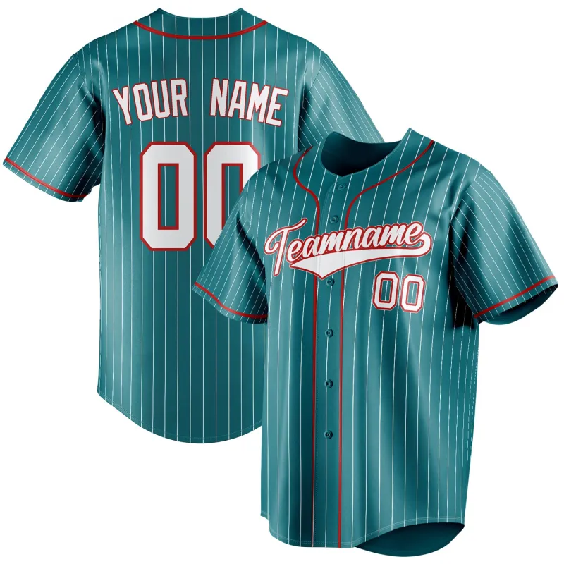 Custom Teal & White White Pinstripe Fan Baseball Jersey sold by Tailorly