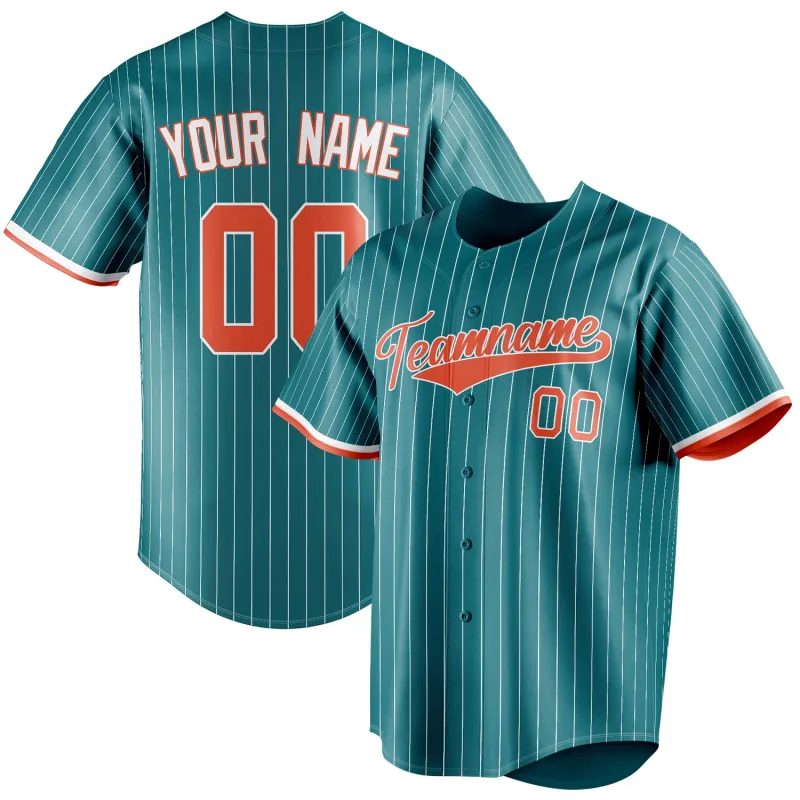 Custom Teal & Orange White Pinstripe Fan Baseball Jersey made by Tailorly