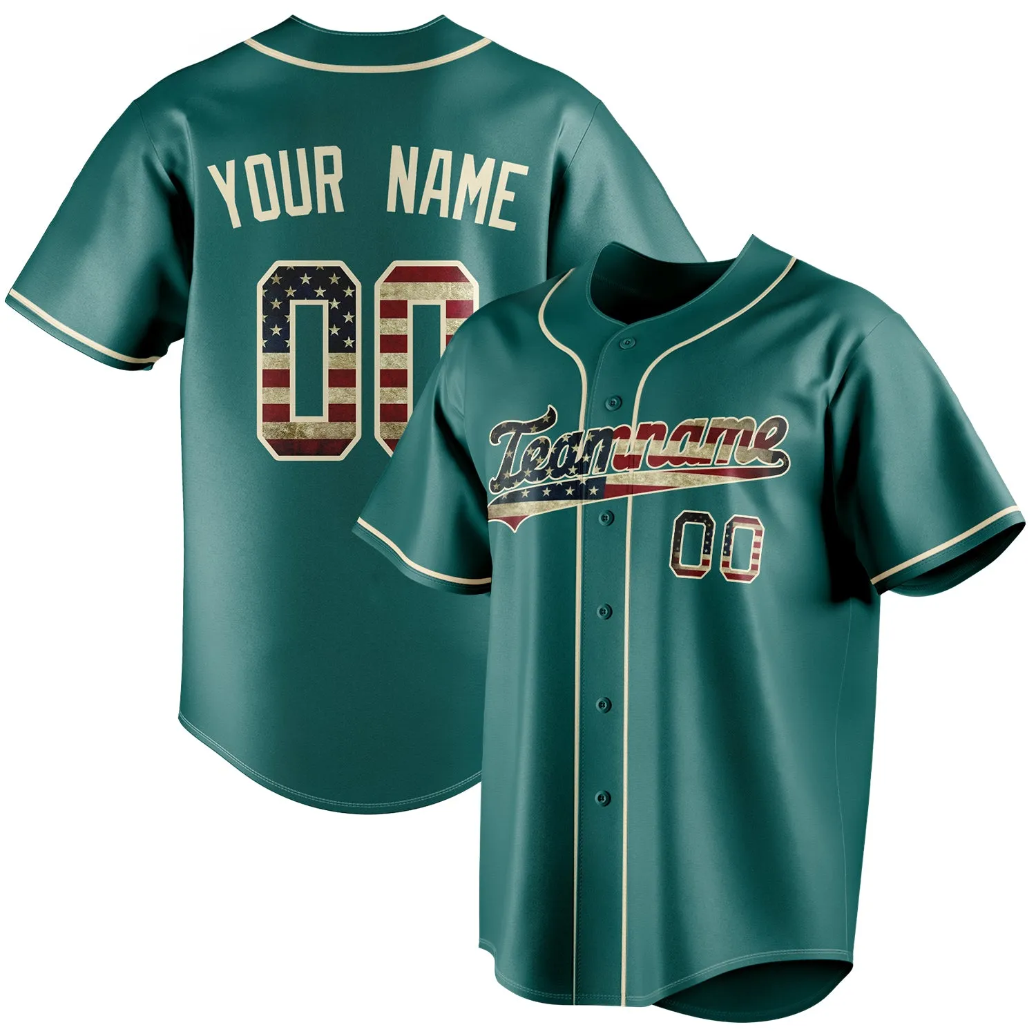 Custom Teal & Cream Vintage USA Flag Fan Baseball Jersey sold by Tailorly
