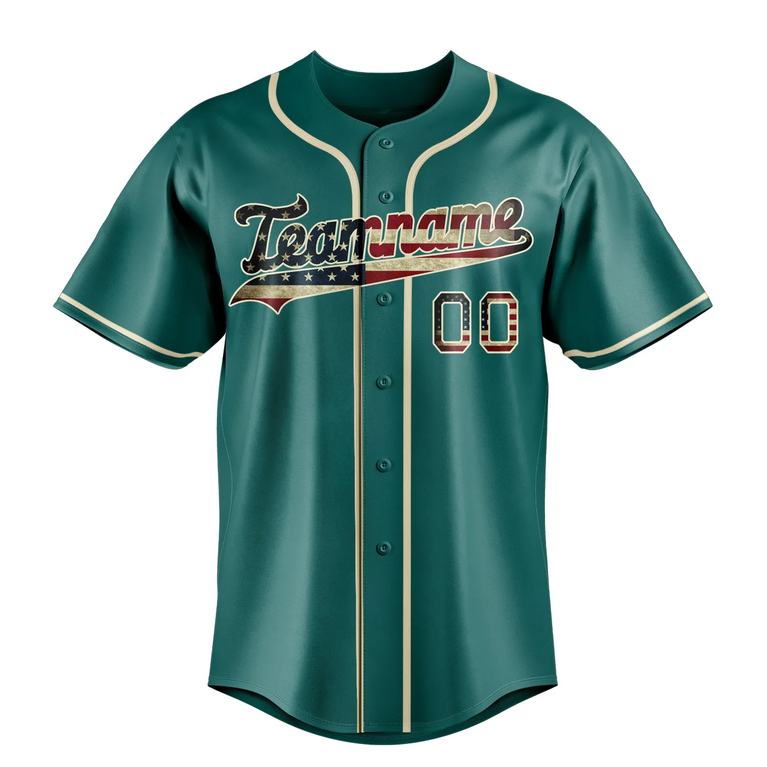 Custom Teal & Cream Vintage USA Flag Fan Baseball Jersey sold by Tailorly product image thumbnail 2