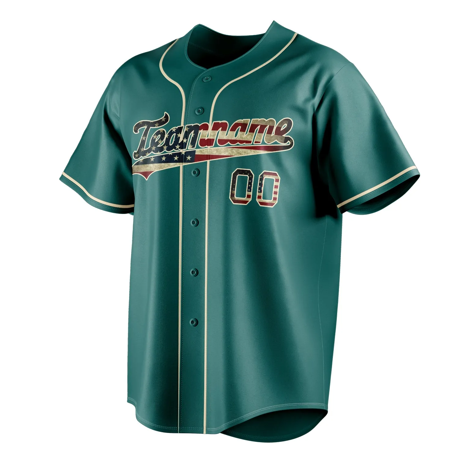 Custom Teal & Cream Vintage USA Flag Fan Baseball Jersey sold by Tailorly product image thumbnail 3