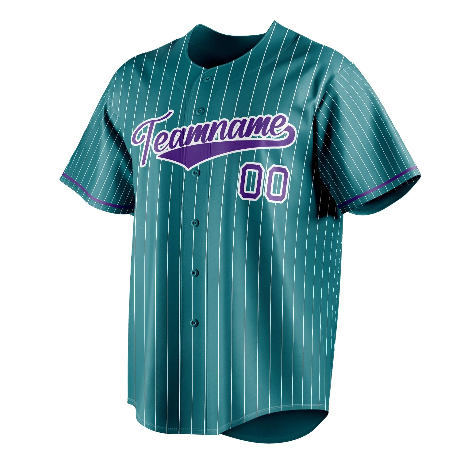 Custom Teal & Purple White Pinstripe Fan Baseball Jersey sold by Tailorly product image thumbnail 3
