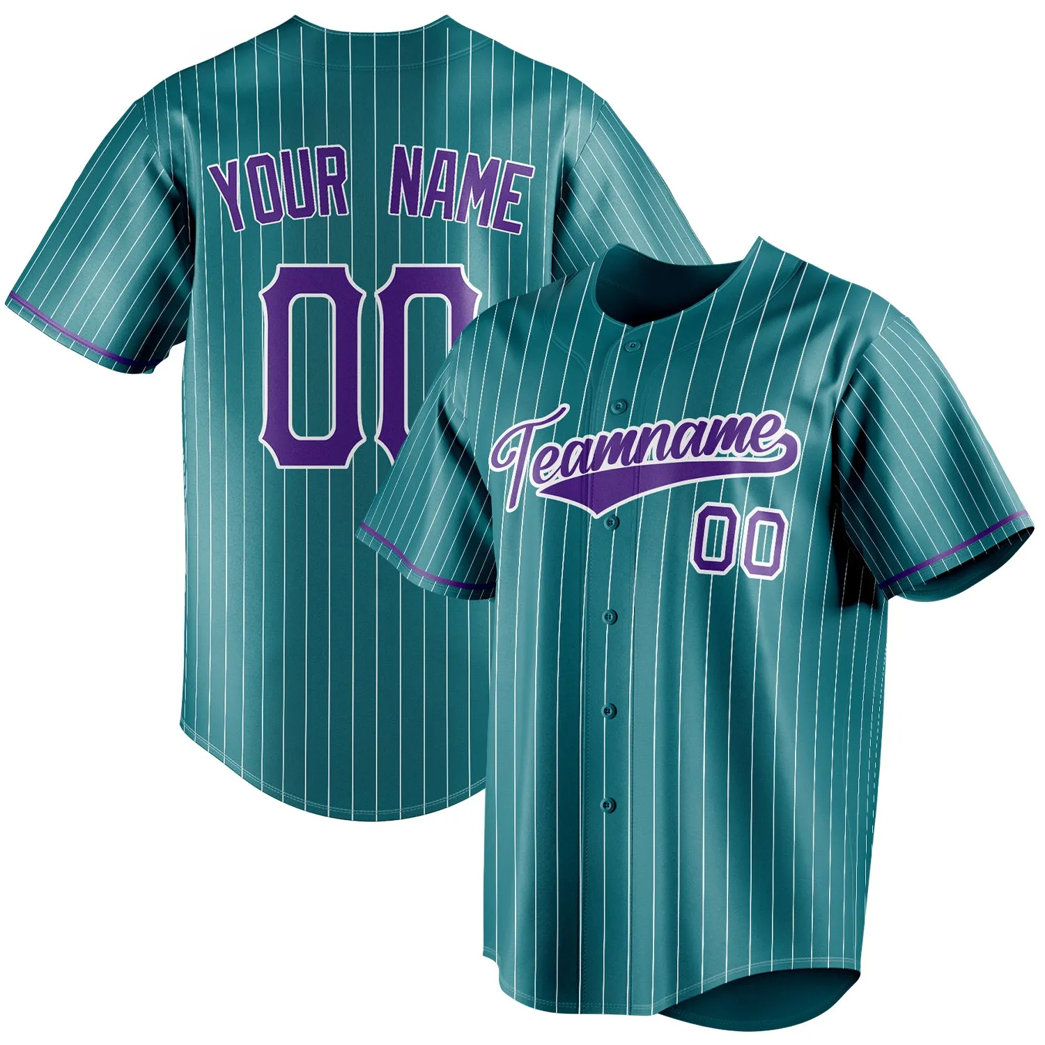 Custom Teal & Purple White Pinstripe Fan Baseball Jersey sold by Tailorly