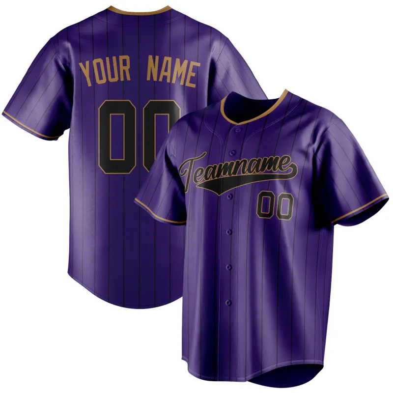 Custom Purple & Black Black Pinstripe Fan Baseball Jersey sold by Tailorly