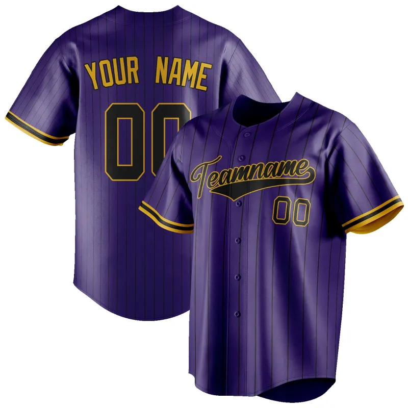 Custom Purple & Black Black Pinstripe Fan Baseball Jersey sold by Tailorly