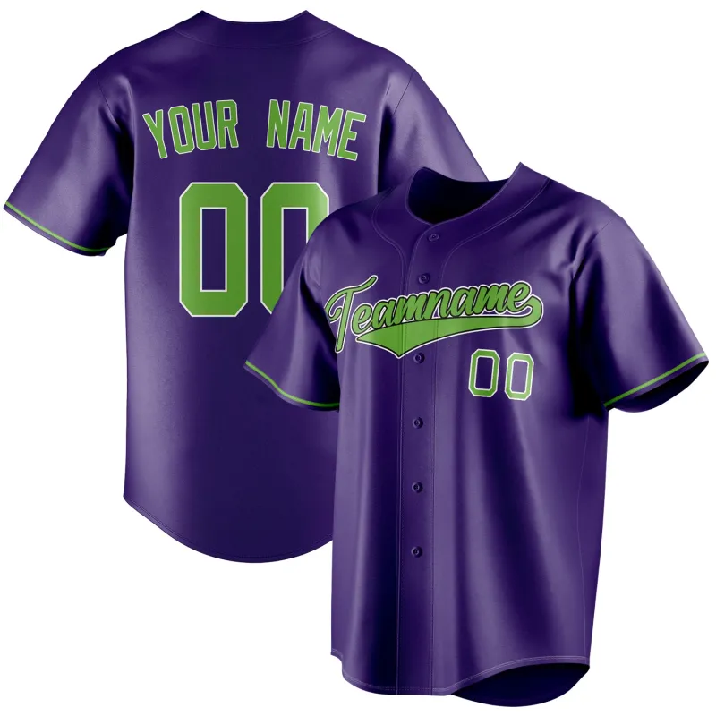 Custom Purple & Neon Green Color Fan Baseball Jersey sold by Tailorly