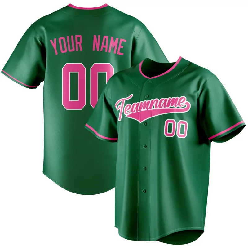 Custom Kelly Green & Pink Color Fan Baseball Jersey sold by Tailorly