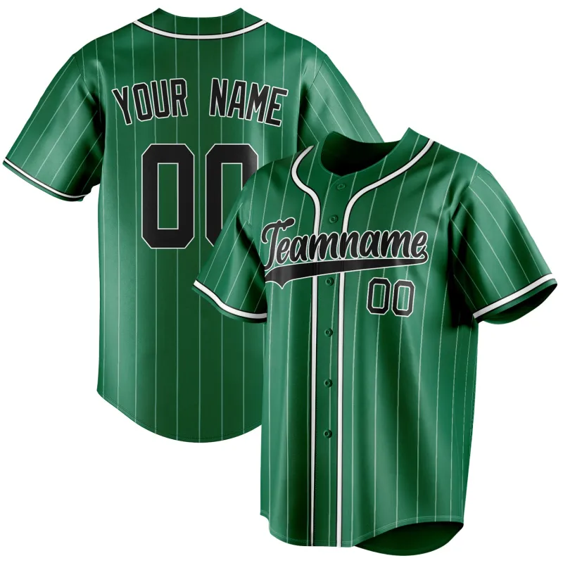 Custom Kelly Green & Black White Pinstripe Fan Baseball Jersey sold by Tailorly
