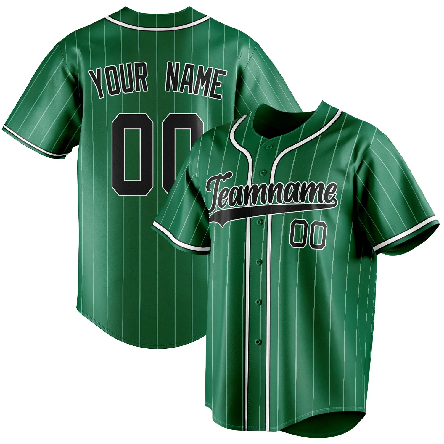 Custom Kelly Green & Black White Pinstripe Fan Baseball Jersey sold by Tailorly