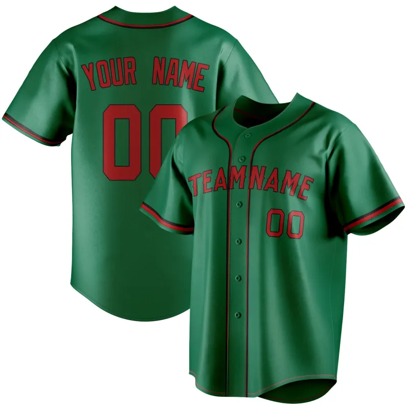 Custom Kelly Green & Red Color Fan Baseball Jersey sold by Tailorly