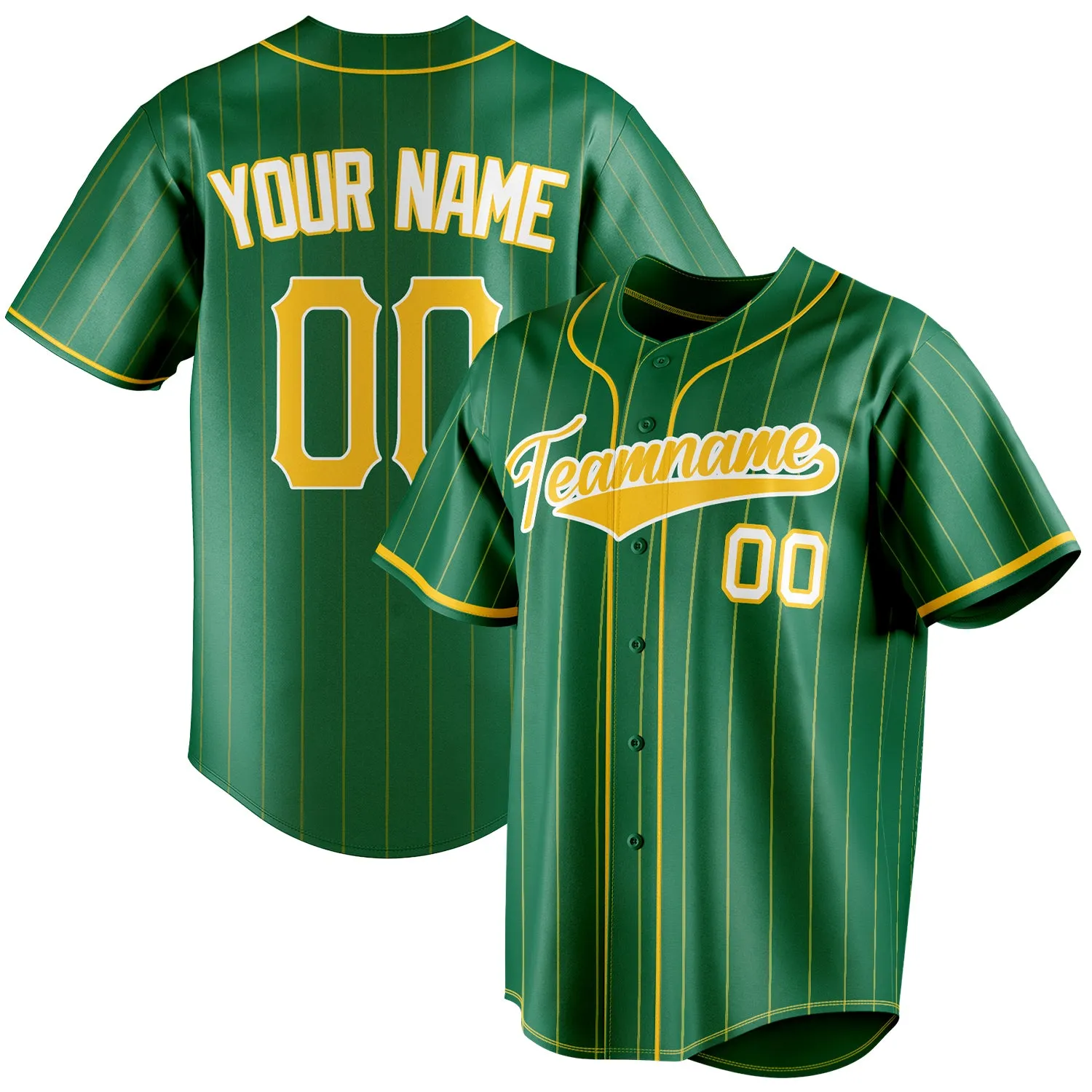 Custom Kelly Green & Gold Gold Pinstripe Fan Baseball Jersey sold by Tailorly