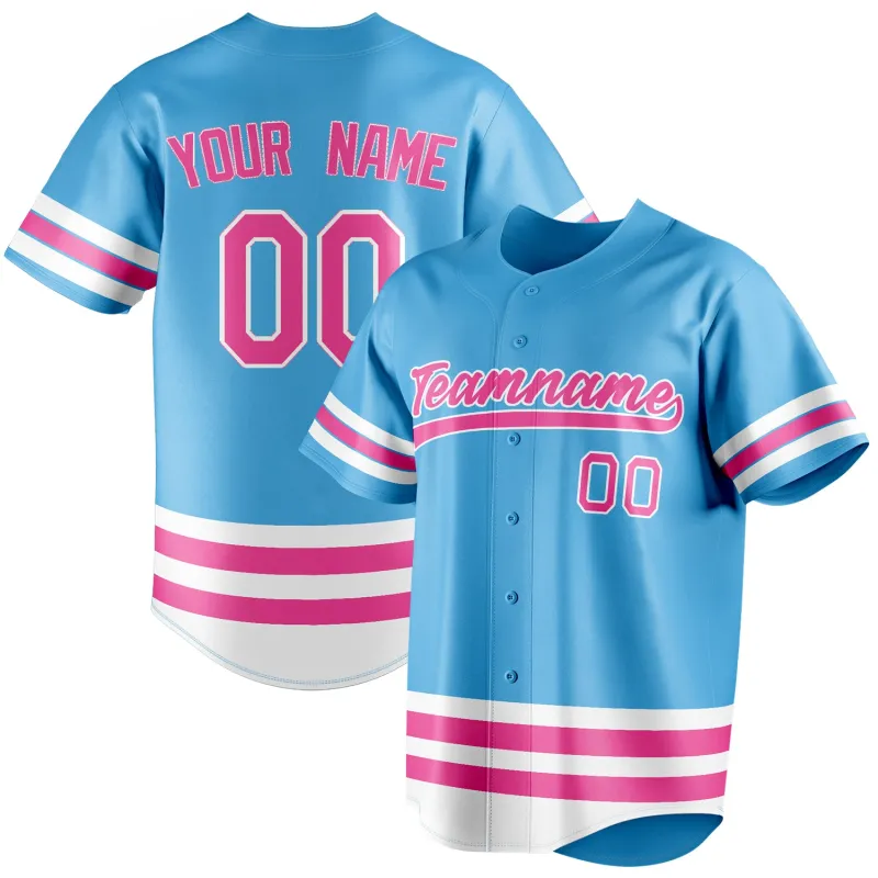 Custom Sky Blue & Pink Double Stripe Fan Baseball Jersey sold by Tailorly