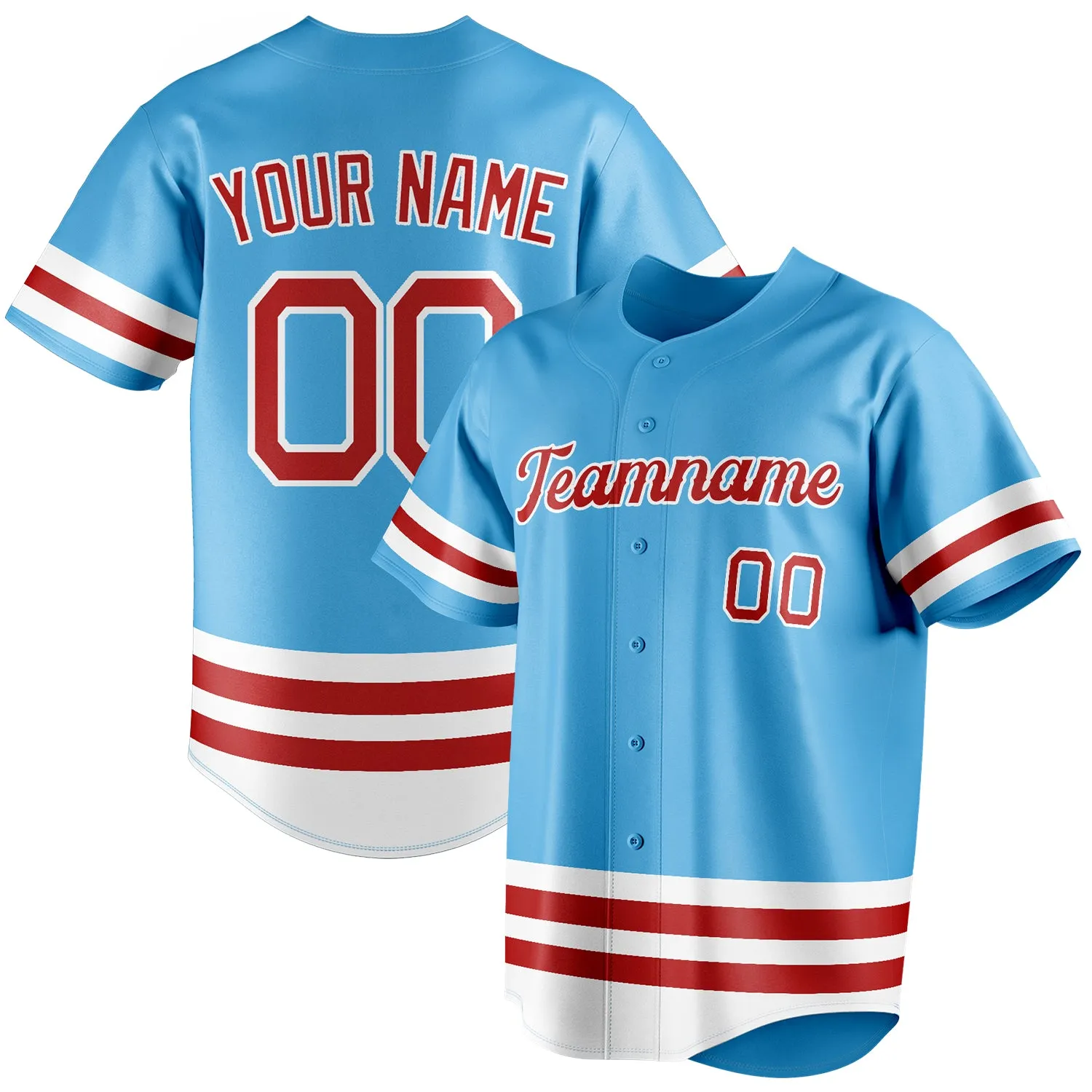 Custom Sky Blue & Red Double Stripe Fan Baseball Jersey sold by Tailorly