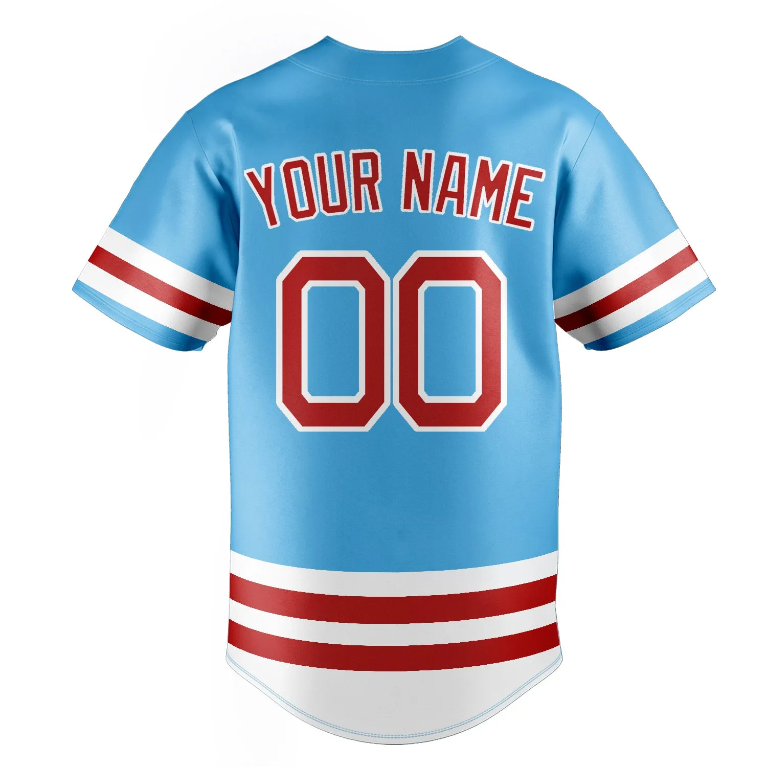 Custom Sky Blue & Red Double Stripe Fan Baseball Jersey sold by Tailorly product image thumbnail 4