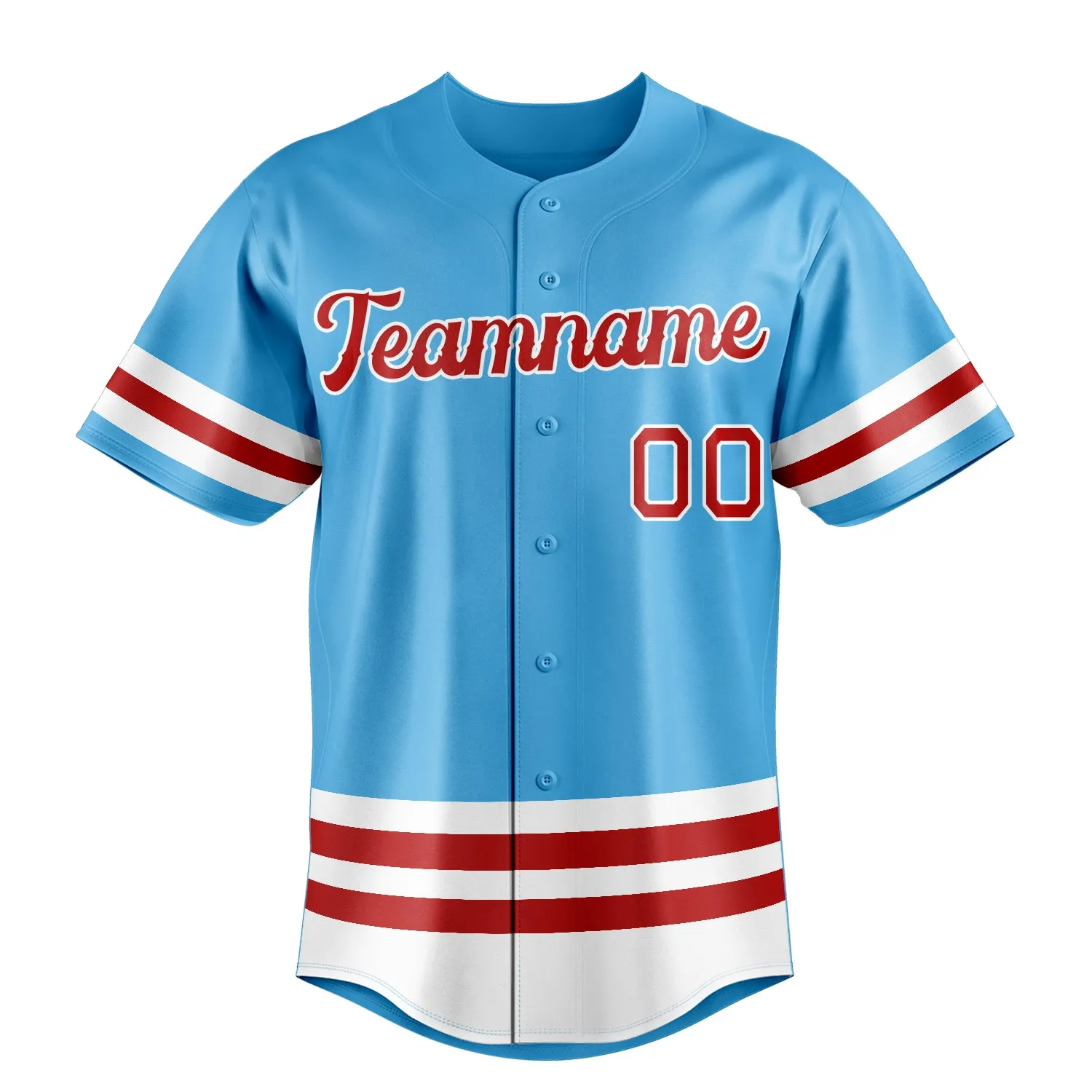 Custom Sky Blue & Red Double Stripe Fan Baseball Jersey sold by Tailorly product image thumbnail 2