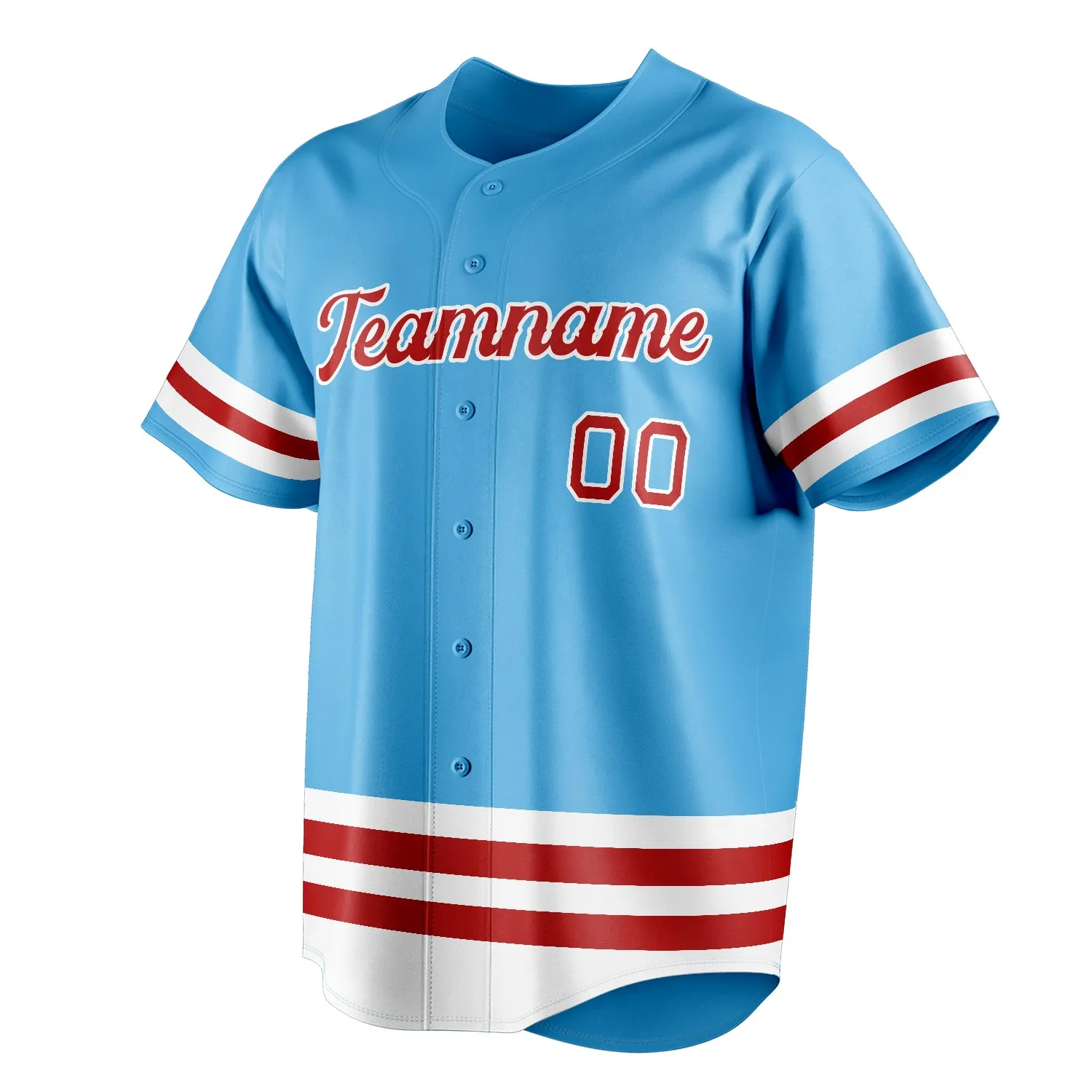 Custom Sky Blue & Red Double Stripe Fan Baseball Jersey sold by Tailorly product image thumbnail 3