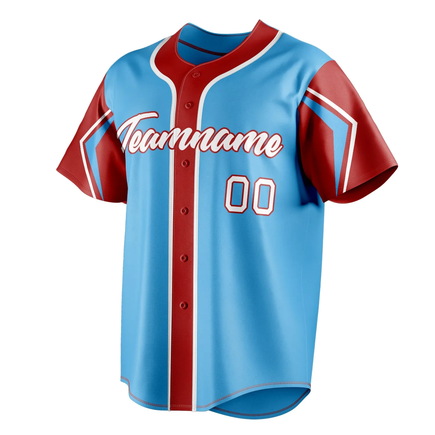 Custom Sky Blue & Red 3 Colors Arm Shapes Fan Baseball Jersey sold by Tailorly product image thumbnail 3