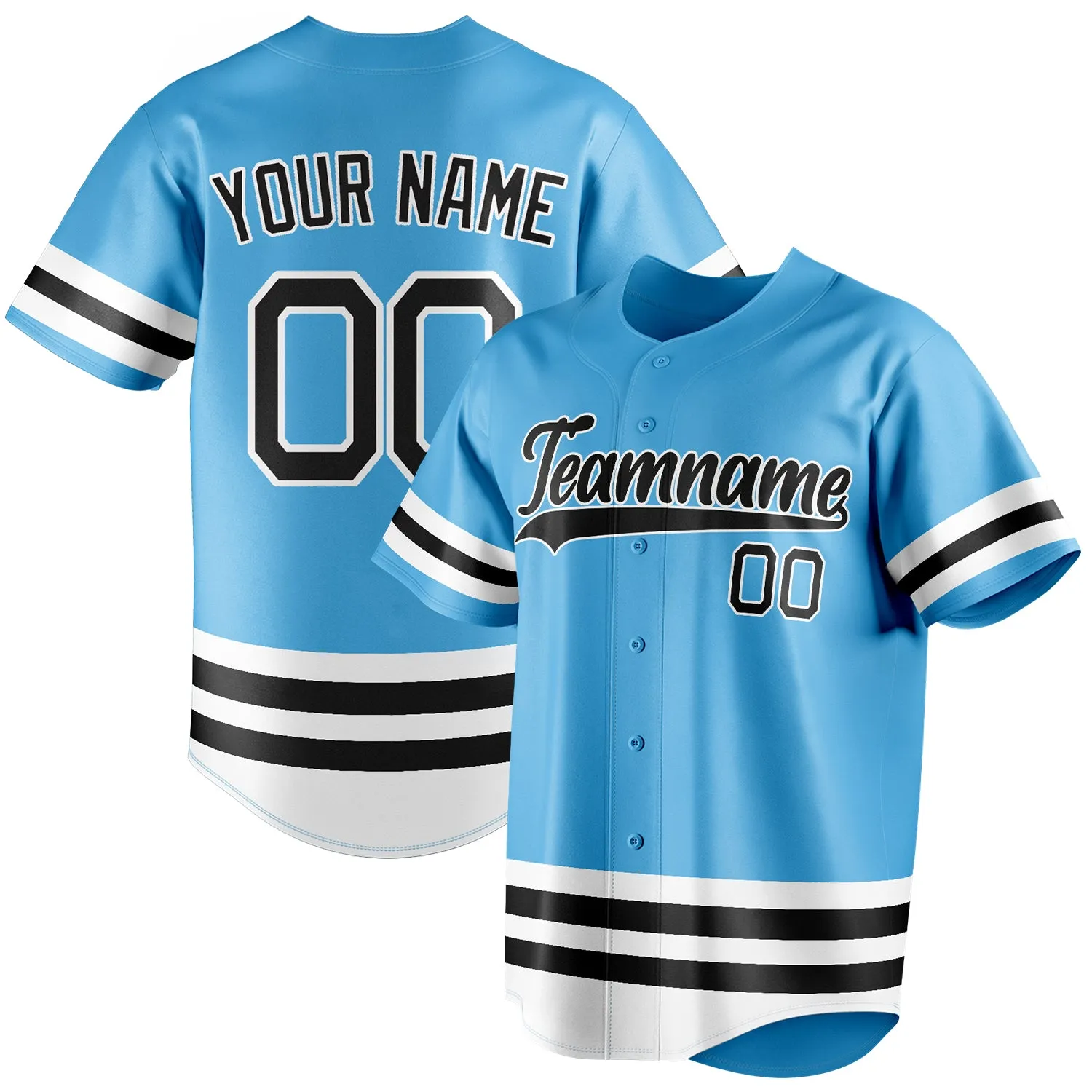 Custom Sky Blue & Black Double Stripe Fan Baseball Jersey sold by Tailorly