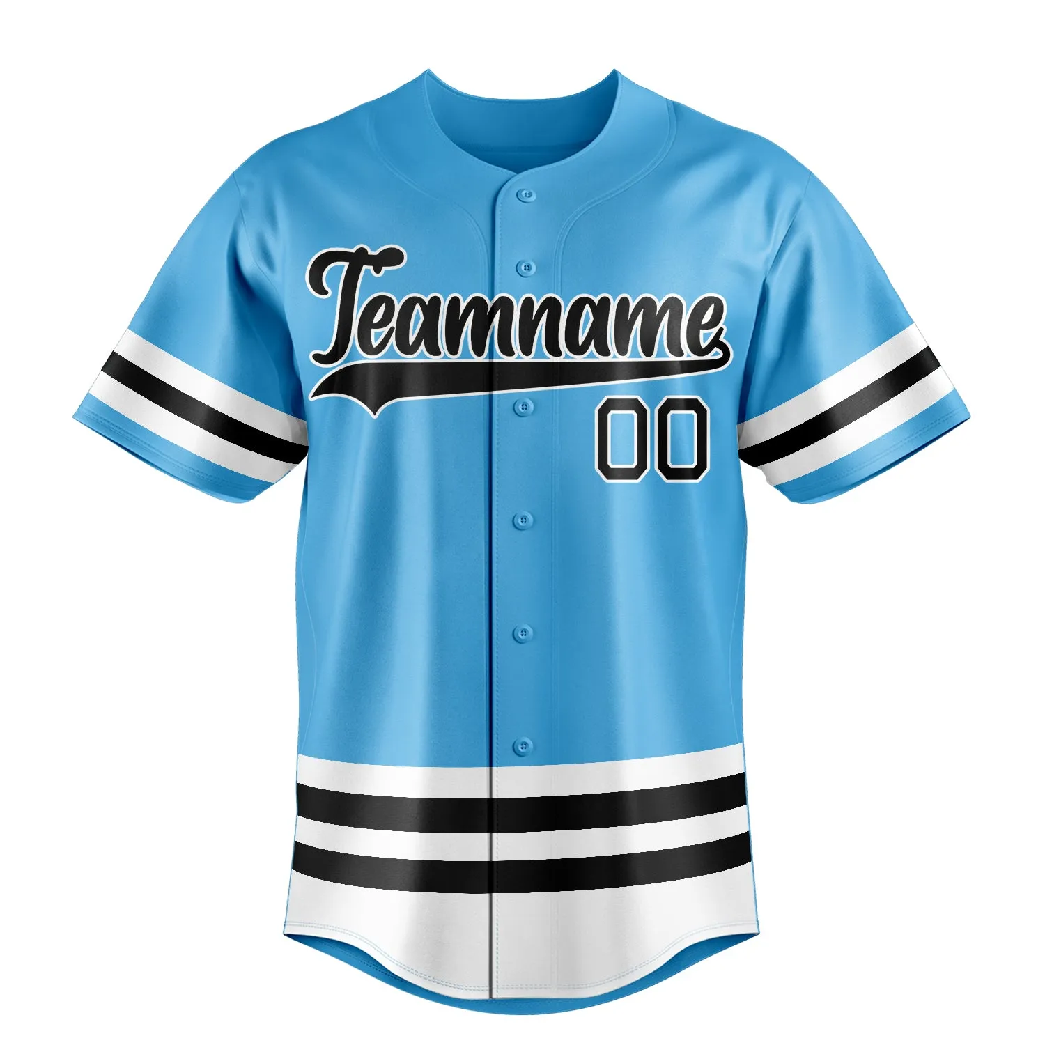 Custom Sky Blue & Black Double Stripe Fan Baseball Jersey sold by Tailorly product image thumbnail 2