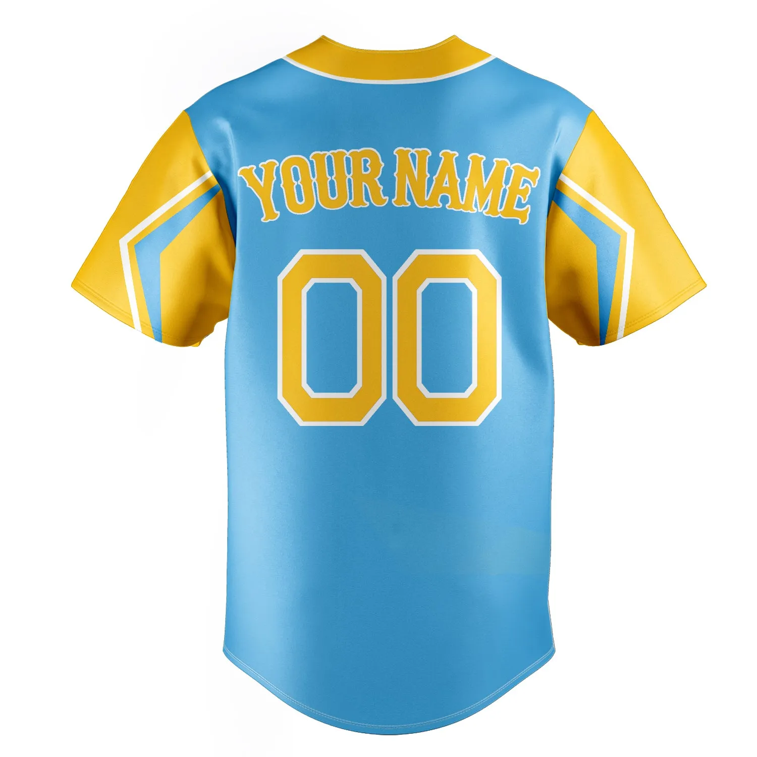 Custom Sky Blue & Yellow 3 Colors Arm Shapes Fan Baseball Jersey sold by Tailorly product image thumbnail 4