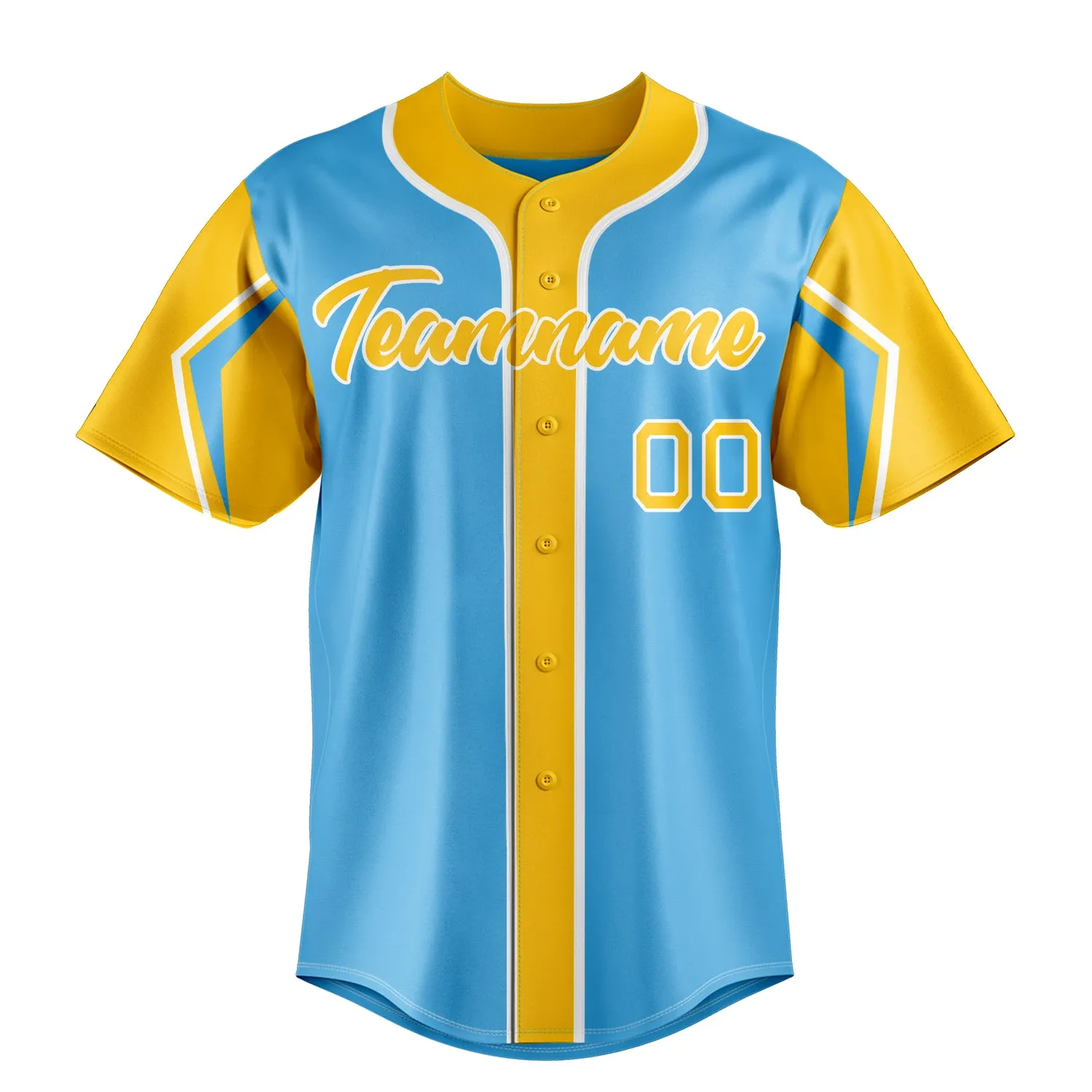 Custom Sky Blue & Yellow 3 Colors Arm Shapes Fan Baseball Jersey sold by Tailorly product image thumbnail 2
