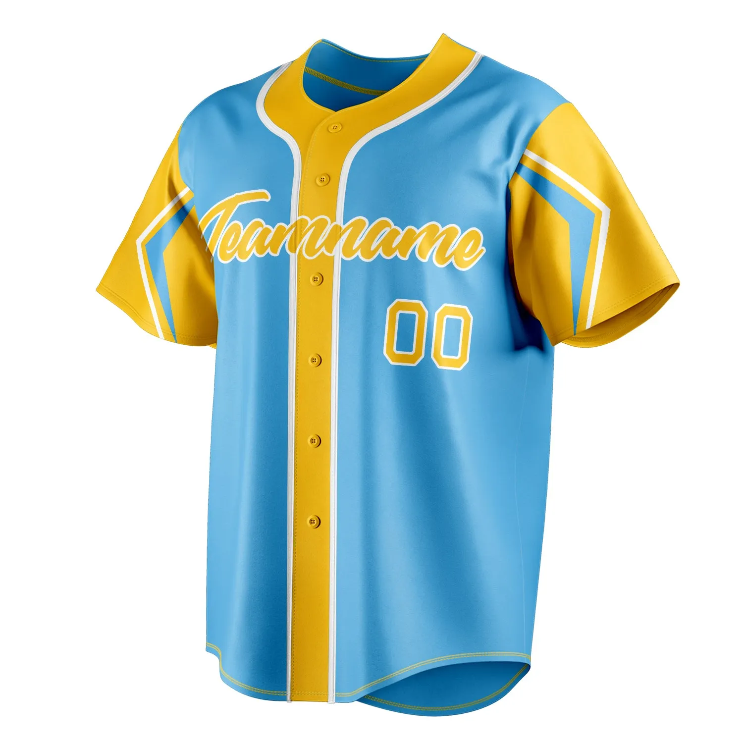 Custom Sky Blue & Yellow 3 Colors Arm Shapes Fan Baseball Jersey sold by Tailorly product image thumbnail 3