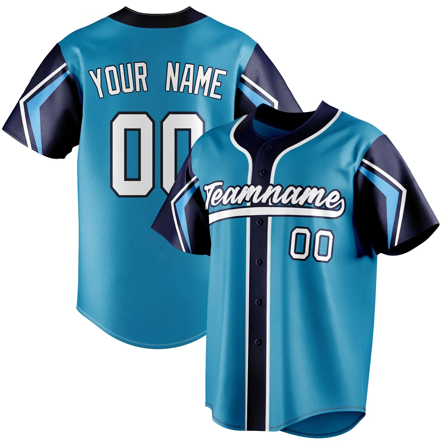 Custom Panther Blue & Navy 3 Colors Arm Shapes Fan Baseball Jersey sold by Tailorly
