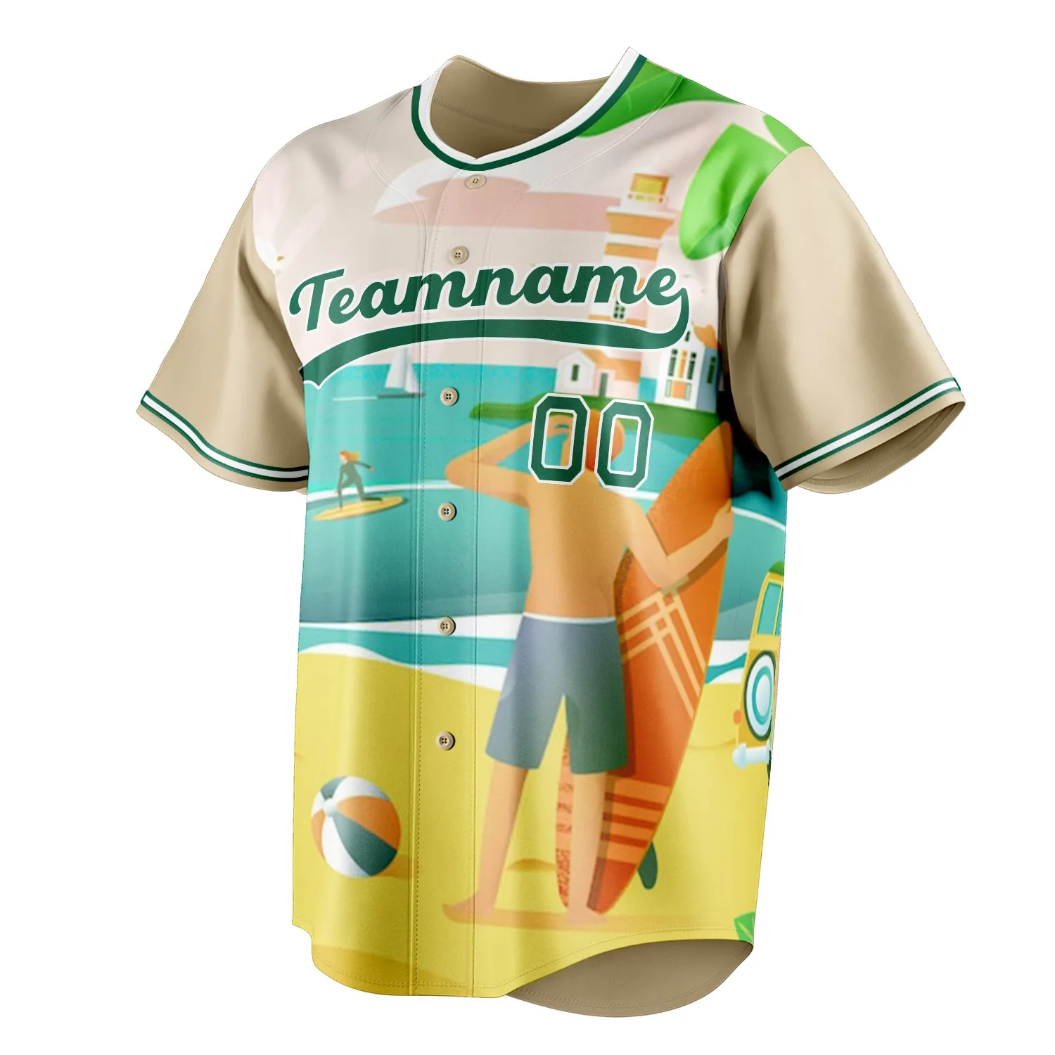 Custom Sand & Green 3D Pattern Tropical Beach Hawaii Palm Fan Baseball Jersey sold by Tailorly product image thumbnail 3