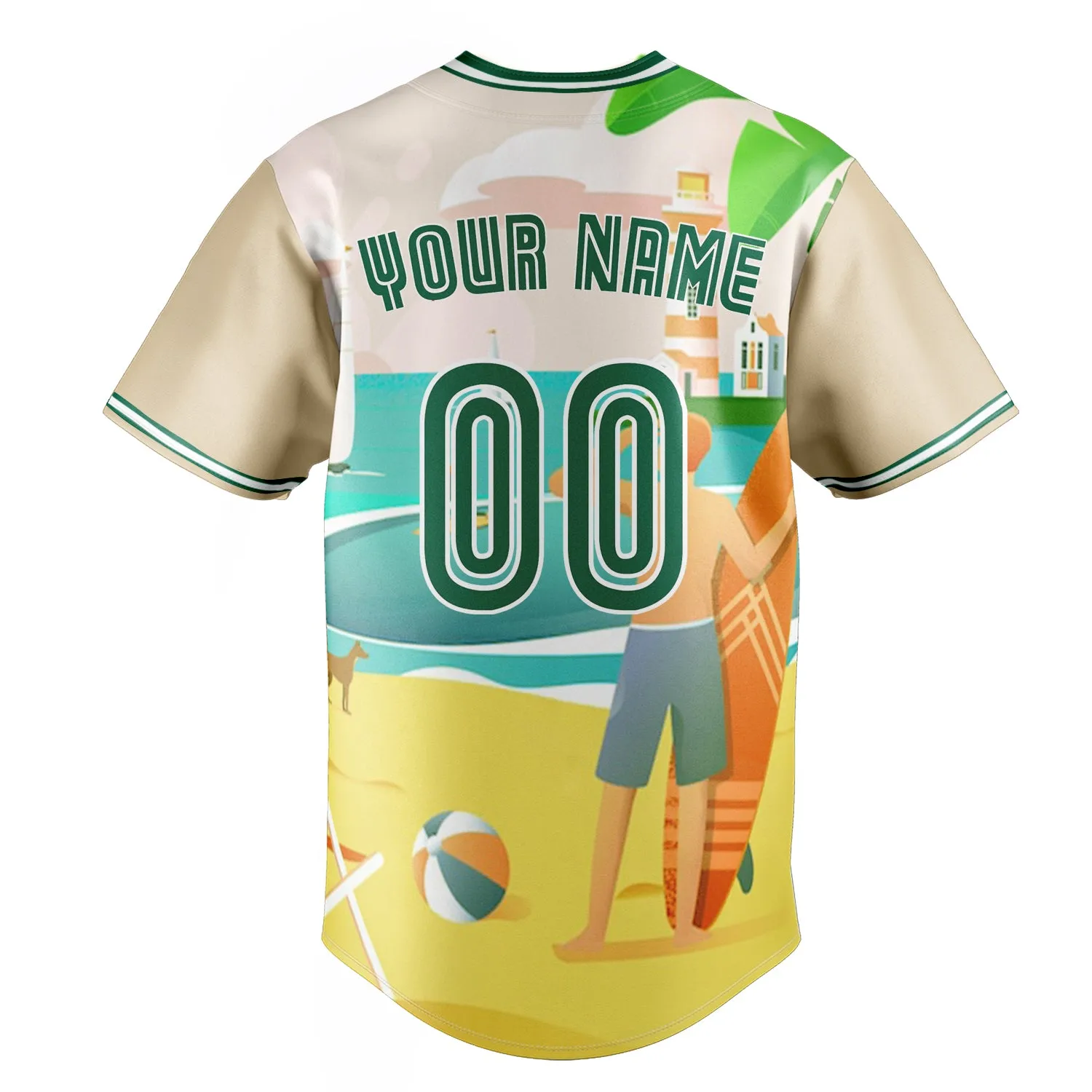 Custom Sand & Green 3D Pattern Tropical Beach Hawaii Palm Fan Baseball Jersey sold by Tailorly product image thumbnail 4