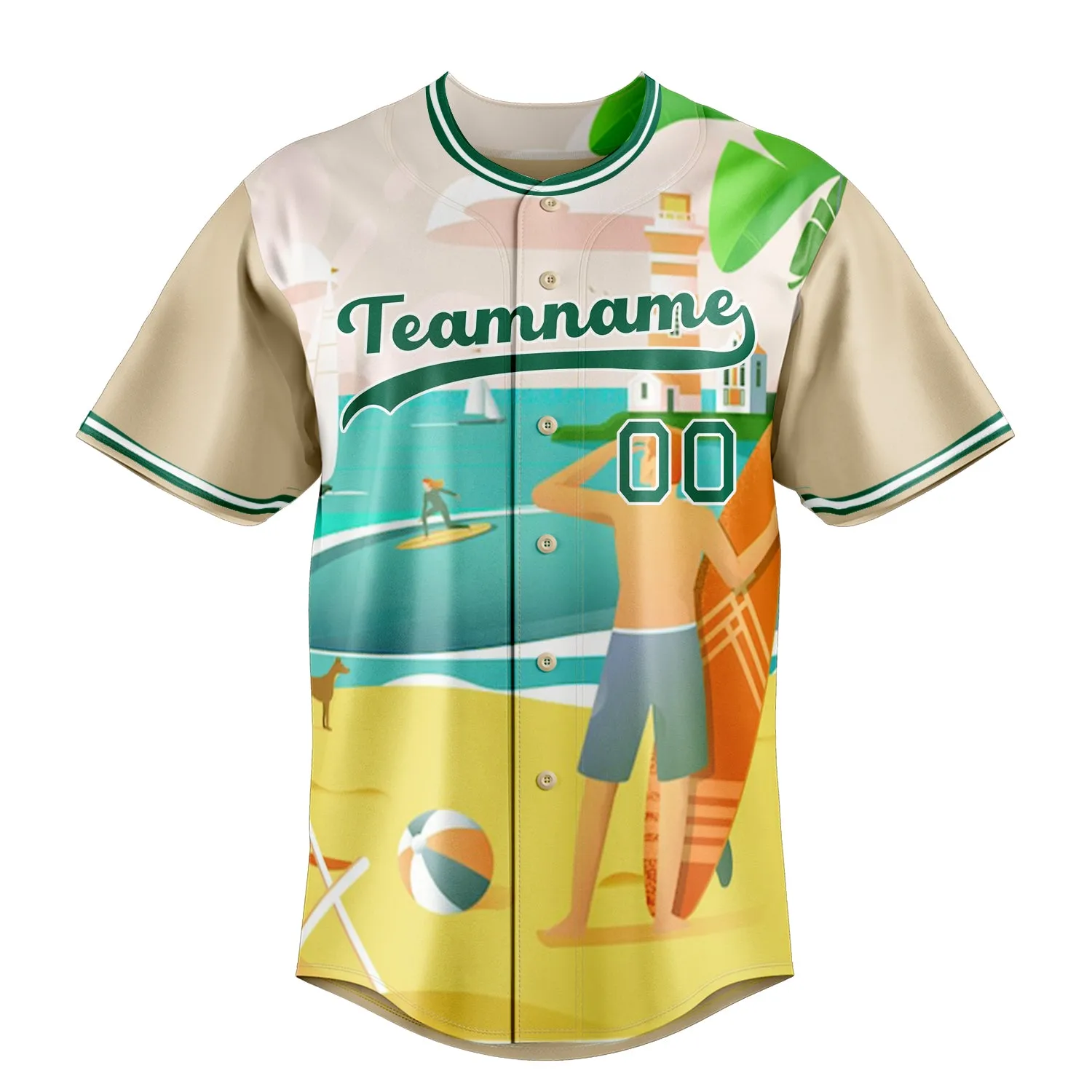 Custom Sand & Green 3D Pattern Tropical Beach Hawaii Palm Fan Baseball Jersey sold by Tailorly product image thumbnail 2