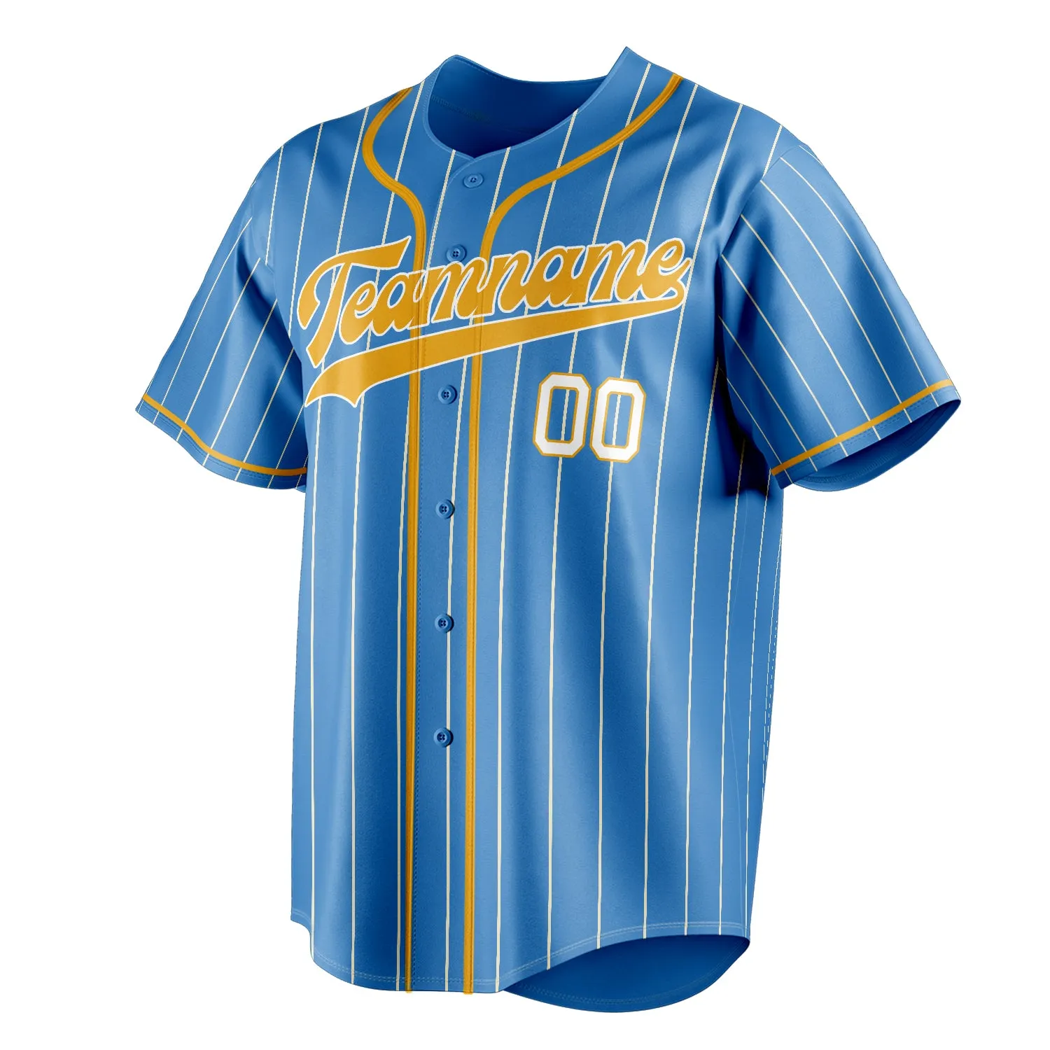 Custom Powder Blue & Yellow Cream Pinstripe Fan Baseball Jersey sold by Tailorly product image thumbnail 3