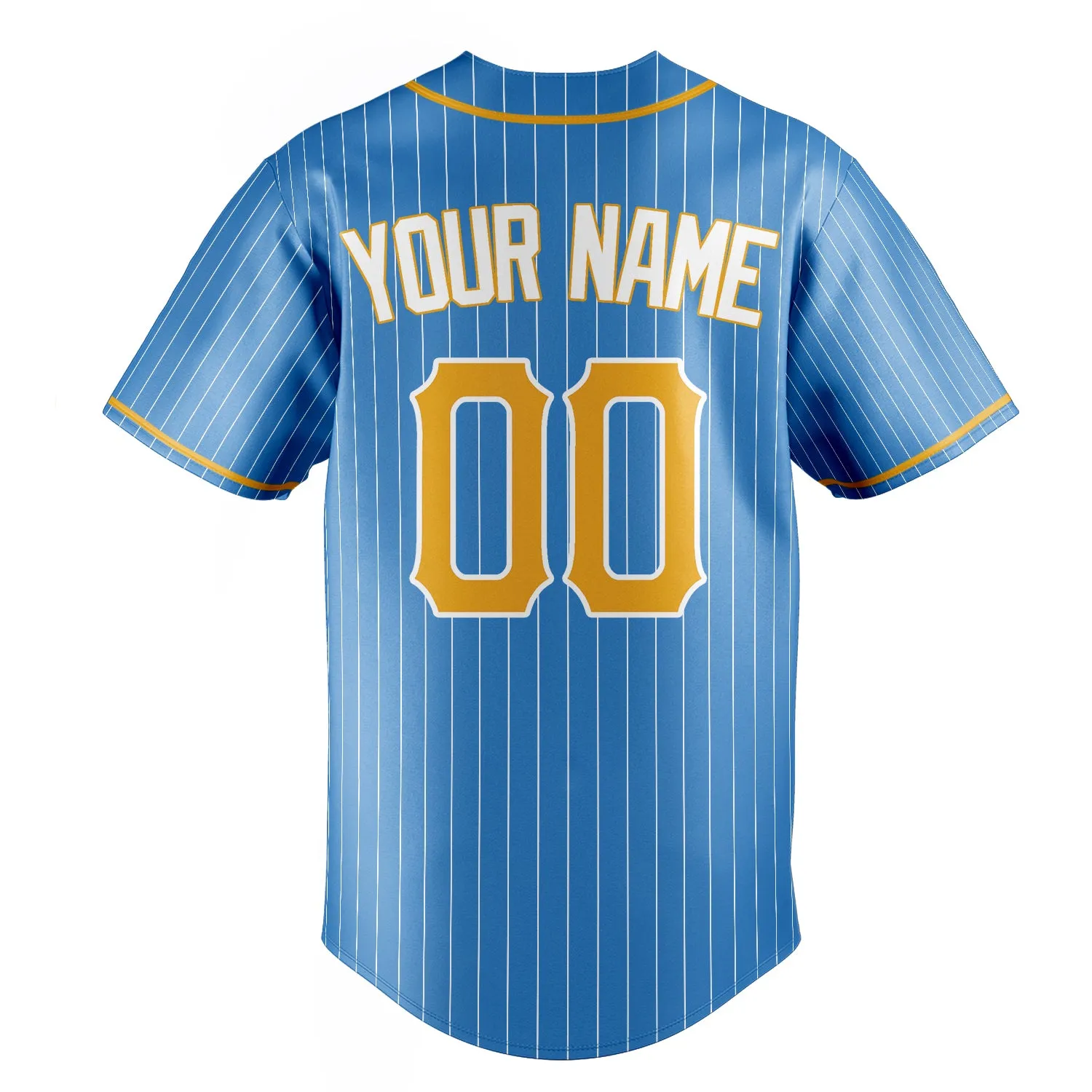 Custom Powder Blue & Yellow Cream Pinstripe Fan Baseball Jersey sold by Tailorly product image thumbnail 4