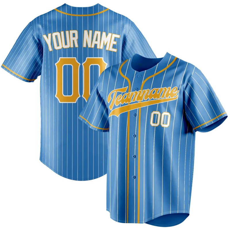 Custom Powder Blue & Yellow Cream Pinstripe Fan Baseball Jersey sold by Tailorly