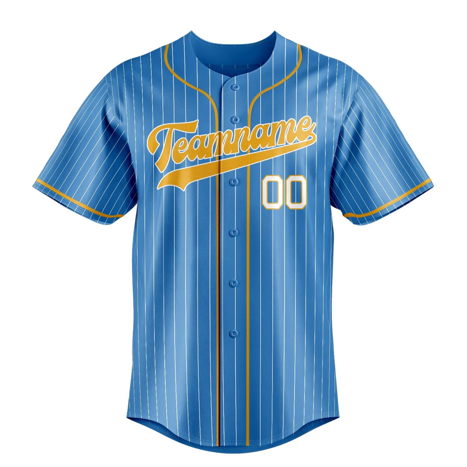Custom Powder Blue & Yellow Cream Pinstripe Fan Baseball Jersey sold by Tailorly product image thumbnail 2