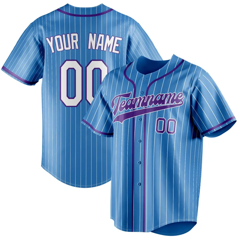 Custom Powder Blue & Purple White Pinstripe Fan Baseball Jersey sold by Tailorly
