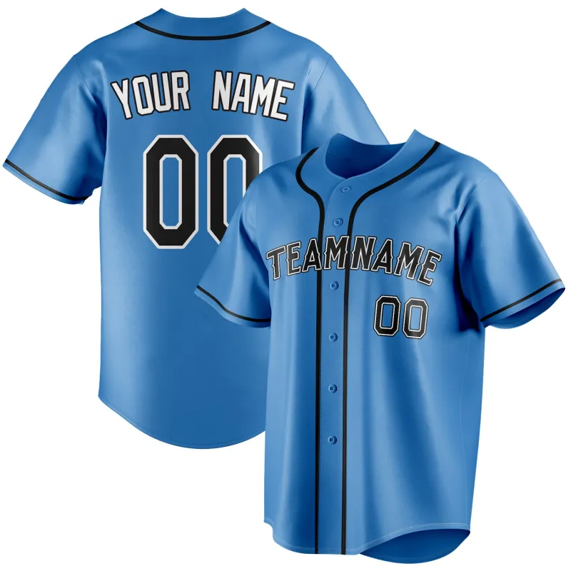 Custom Powder Blue & Black Color Fan Baseball Jersey sold by Tailorly