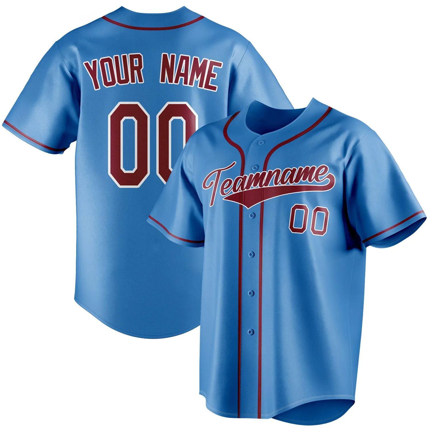 Custom Powder Blue & Crimson Color Fan Baseball Jersey sold by Tailorly