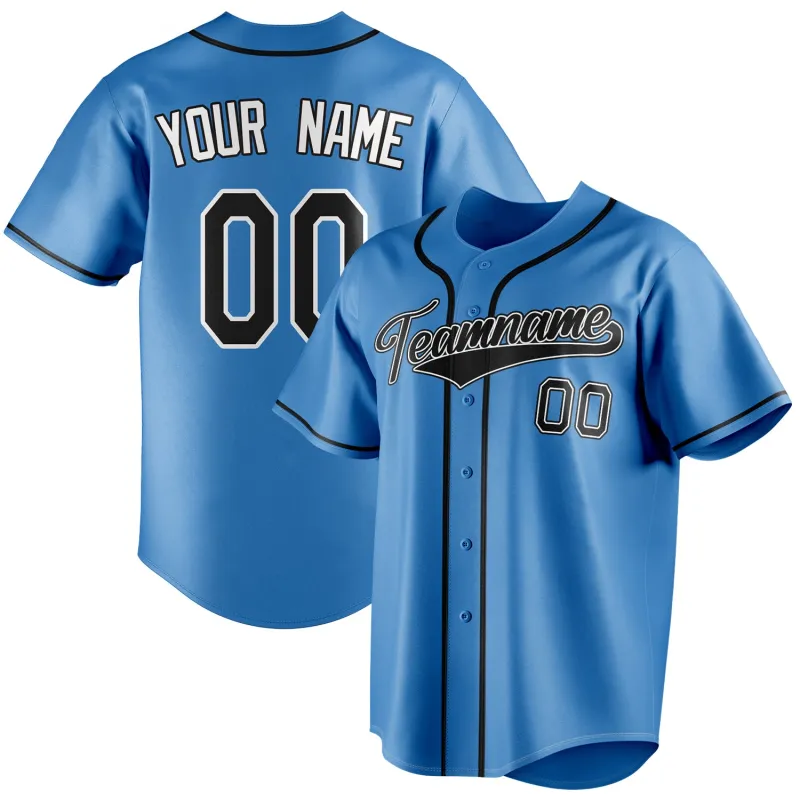 Custom Powder Blue & Black Color Fan Baseball Jersey sold by Tailorly