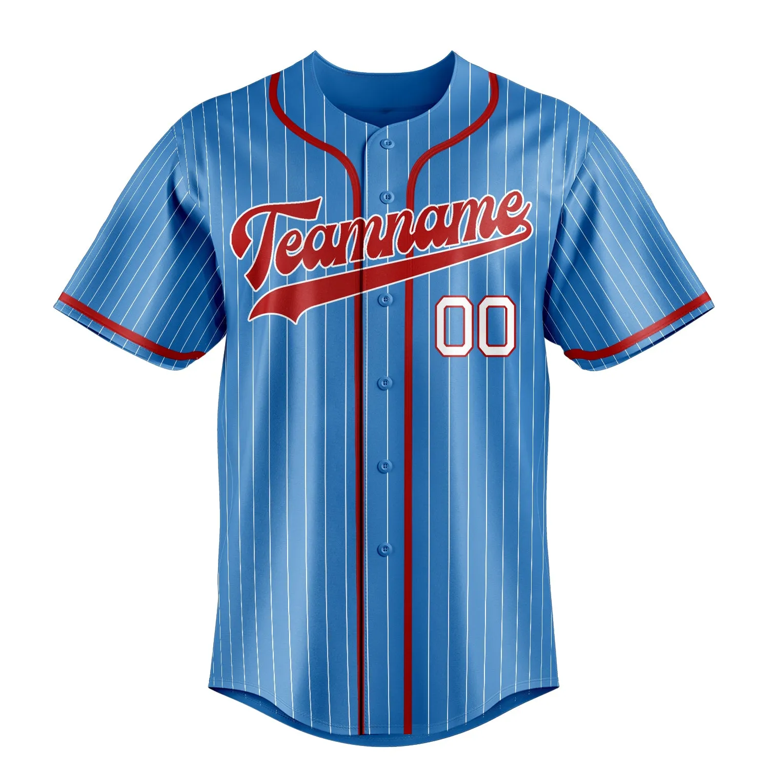 Custom Powder Blue & Red White Pinstripe Fan Baseball Jersey sold by Tailorly product image thumbnail 2