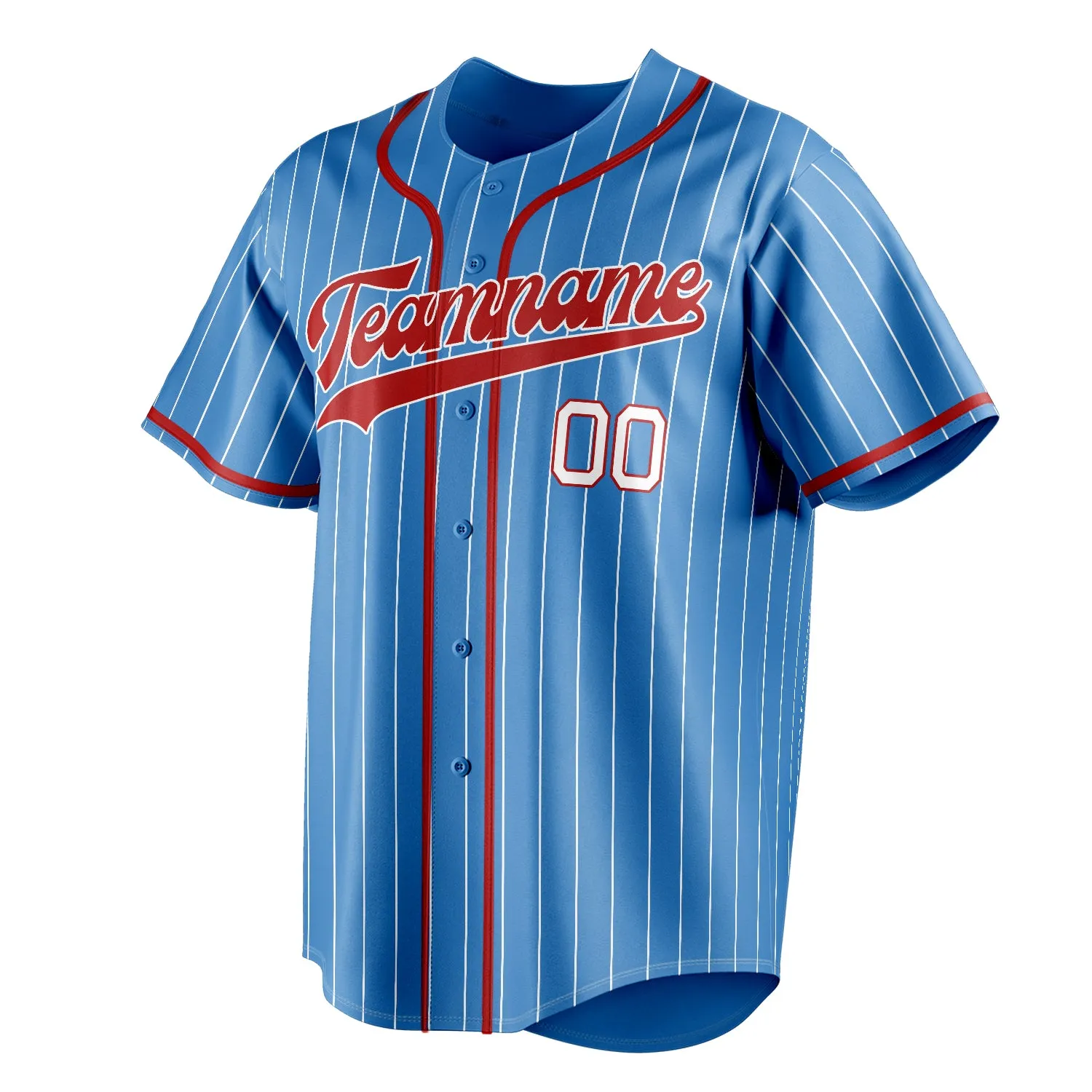 Custom Powder Blue & Red White Pinstripe Fan Baseball Jersey sold by Tailorly product image thumbnail 3