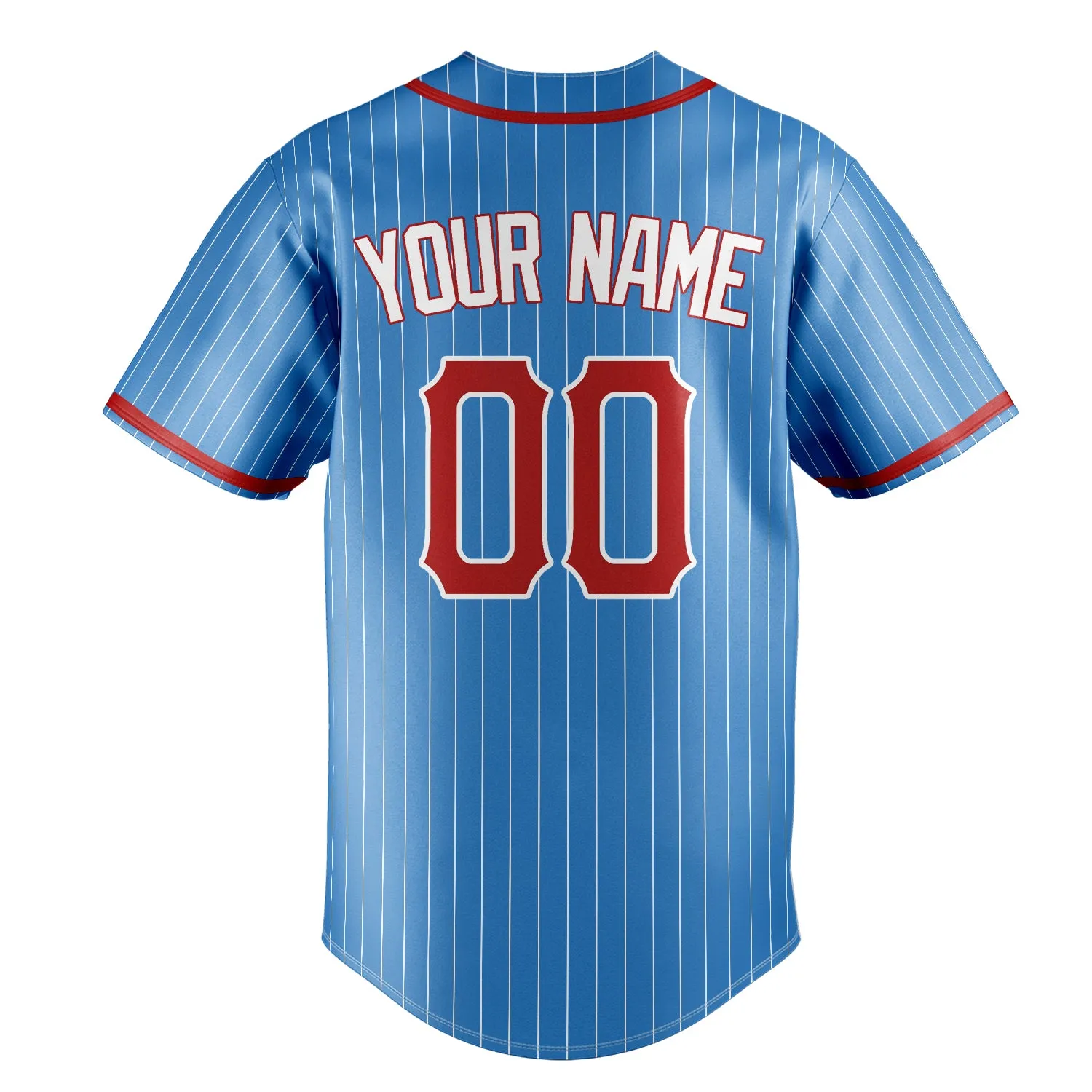 Custom Powder Blue & Red White Pinstripe Fan Baseball Jersey sold by Tailorly product image thumbnail 4
