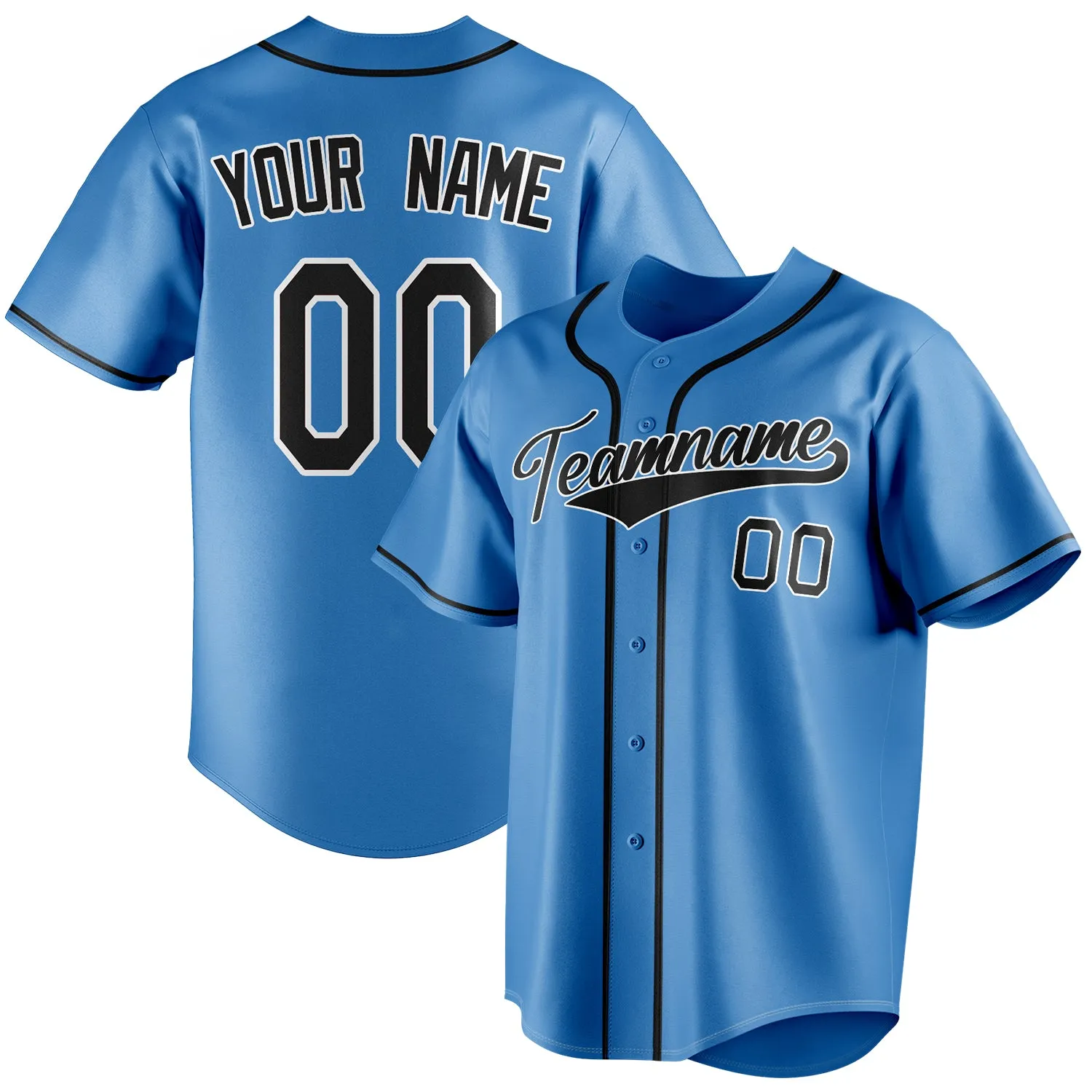 Custom Powder Blue & Black Color Fan Baseball Jersey sold by Tailorly
