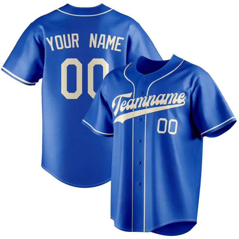 Custom Thunder Blue & Cream Color Fan Baseball Jersey made by Tailorly