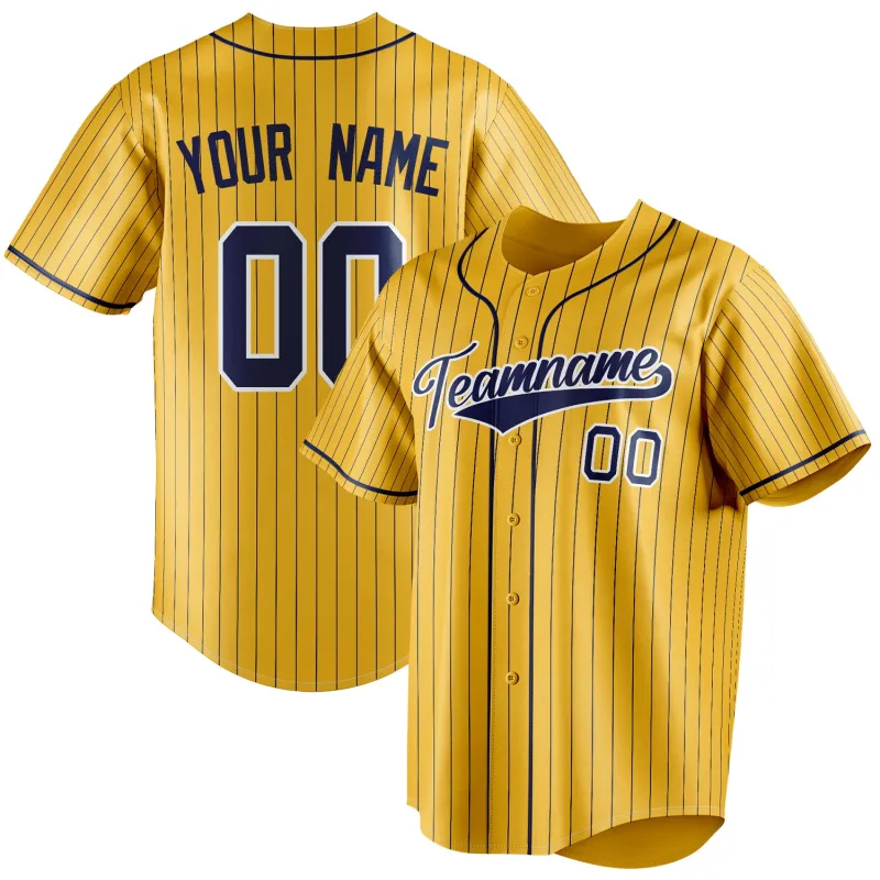 Custom Yellow & Royal Royal Pinstripe Fan Baseball Jersey sold by Tailorly