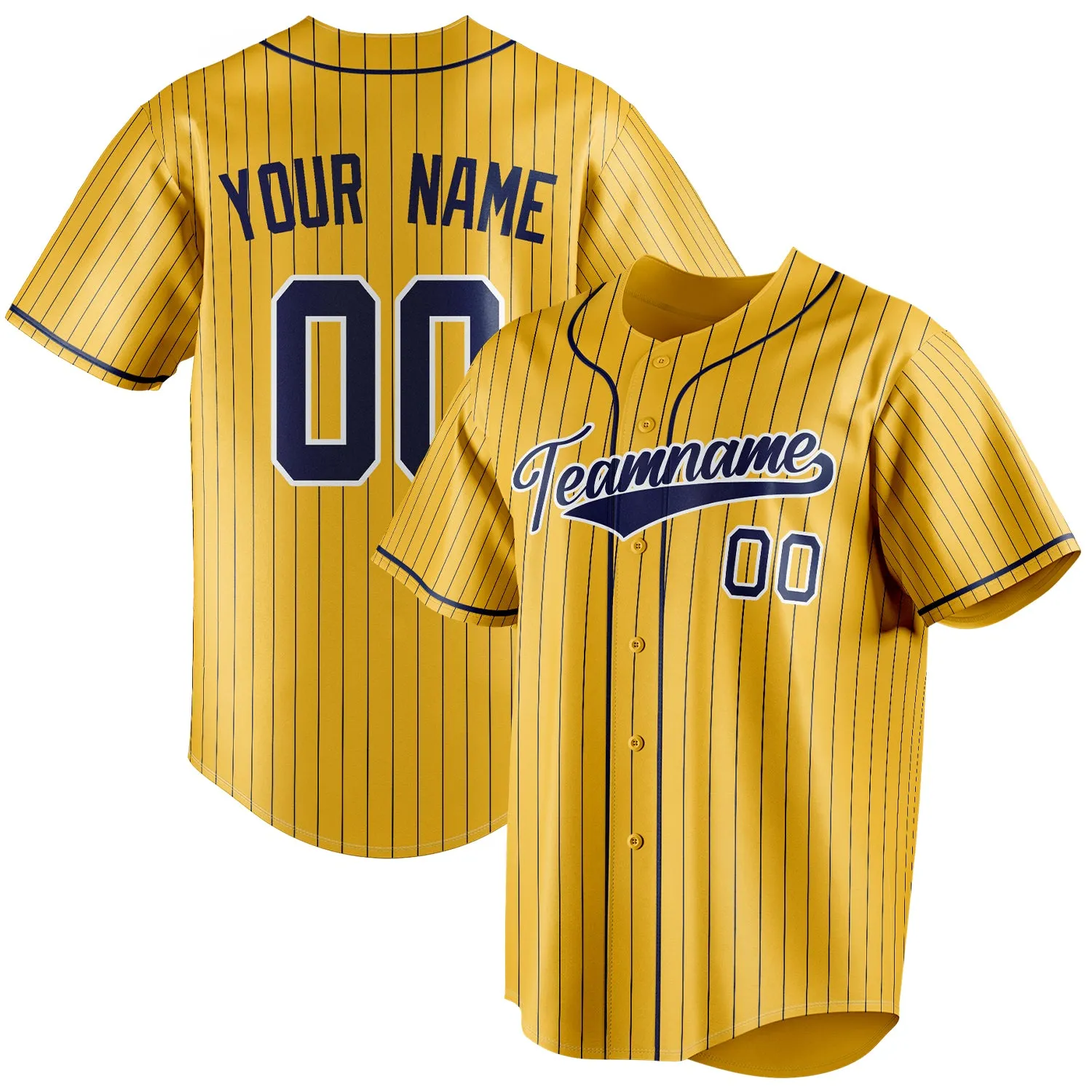 Custom Yellow & Royal Royal Pinstripe Fan Baseball Jersey sold by Tailorly