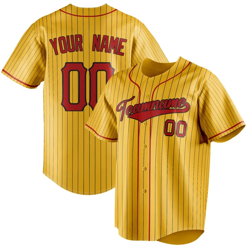 Custom Yellow & Red Black Pinstripe Fan Baseball Jersey sold by Tailorly