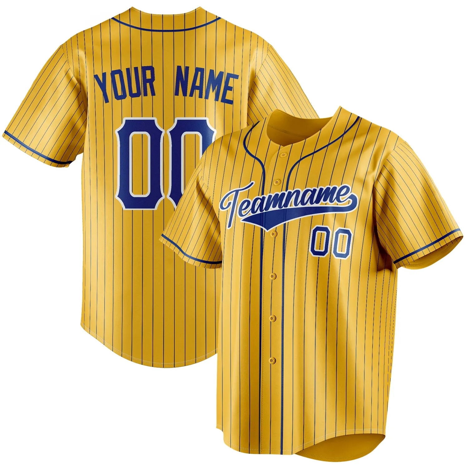Custom Yellow & Navy Navy Pinstripe Fan Baseball Jersey sold by Tailorly