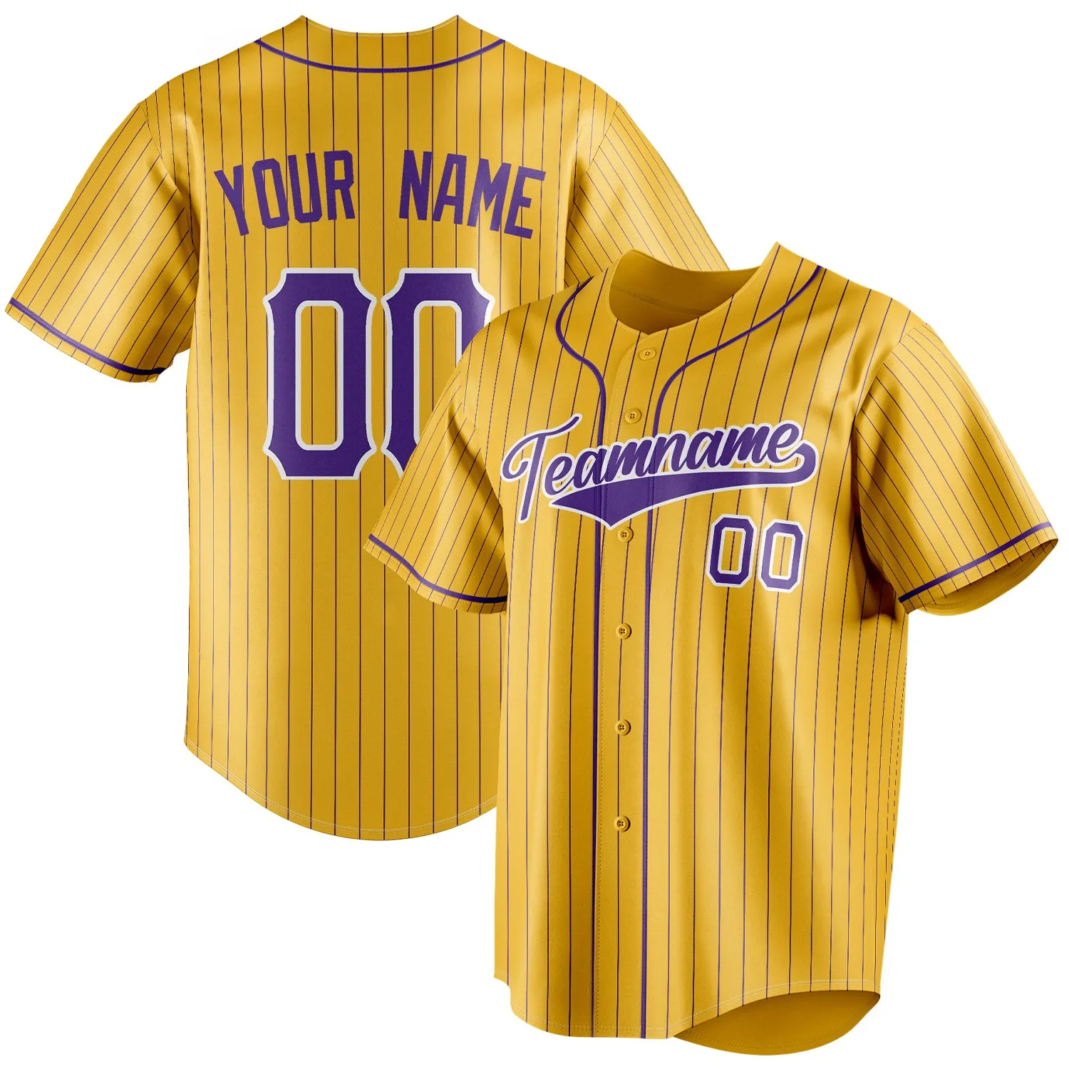 Custom Yellow & Purple Purple Pinstripe Fan Baseball Jersey sold by Tailorly