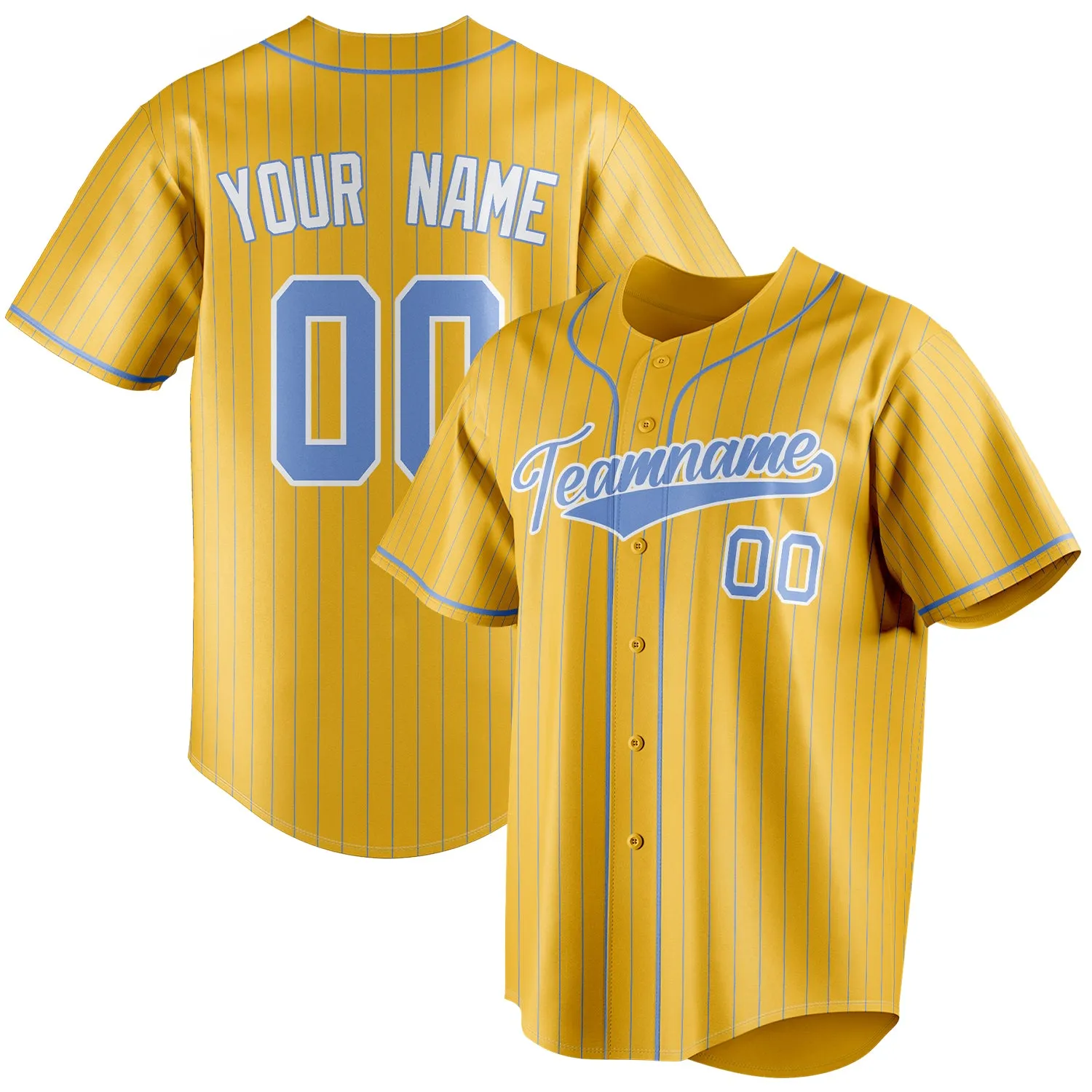 Custom Yellow & Light Blue Light Blue Pinstripe Fan Baseball Jersey sold by Tailorly