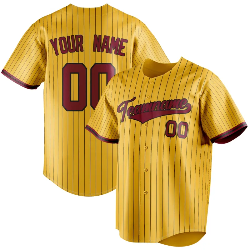 Custom Yellow & Crimson Black Pinstripe Fan Baseball Jersey sold by Tailorly